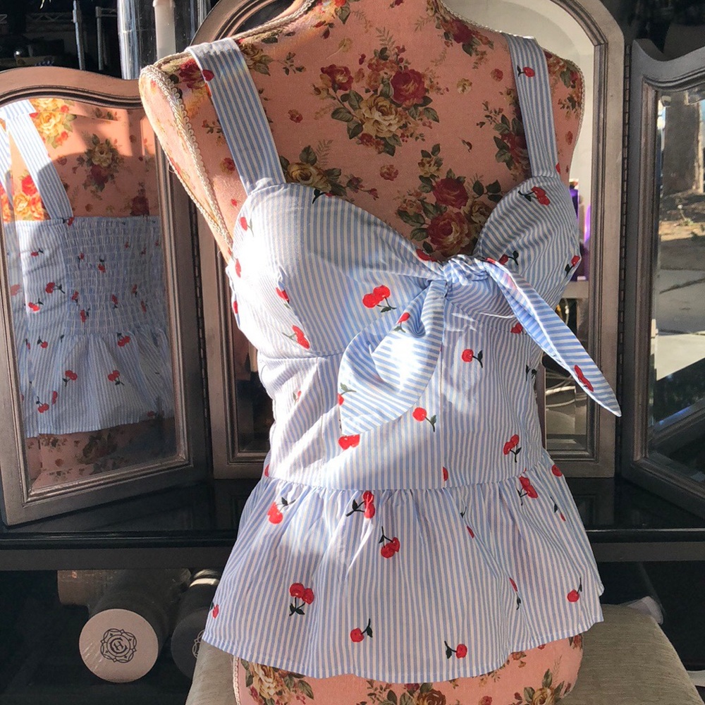 Cherry striped peplum blouse